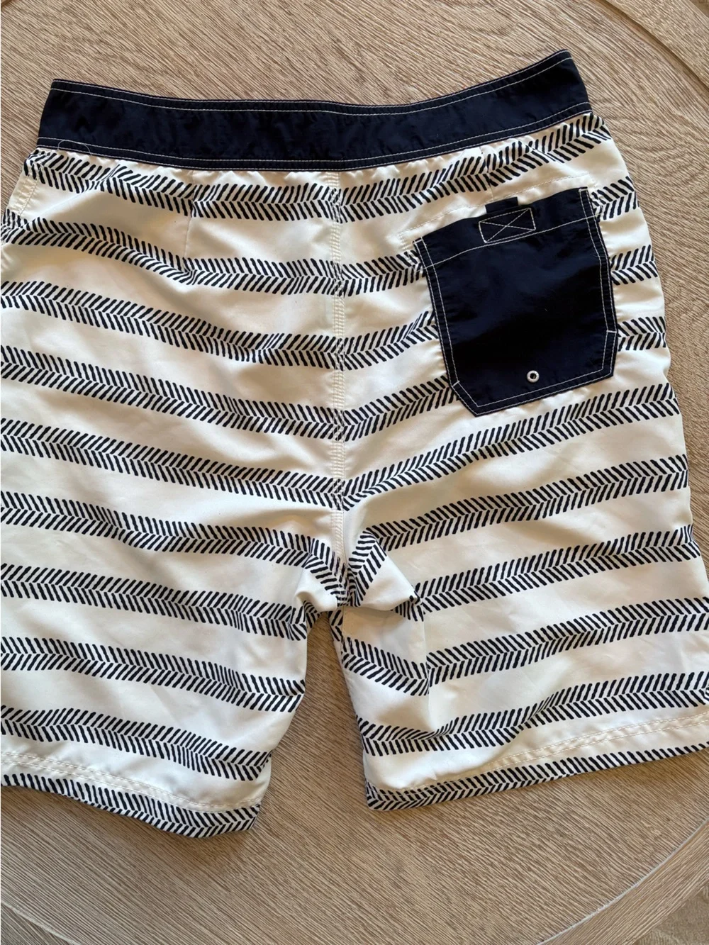 Nautica Navy Chevron Stripe Board Shorts Swim Trunks Orange Trim